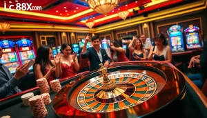 Players enjoying high-stakes roulette at Lc88x.com casino, capturing the excitement of gambling.