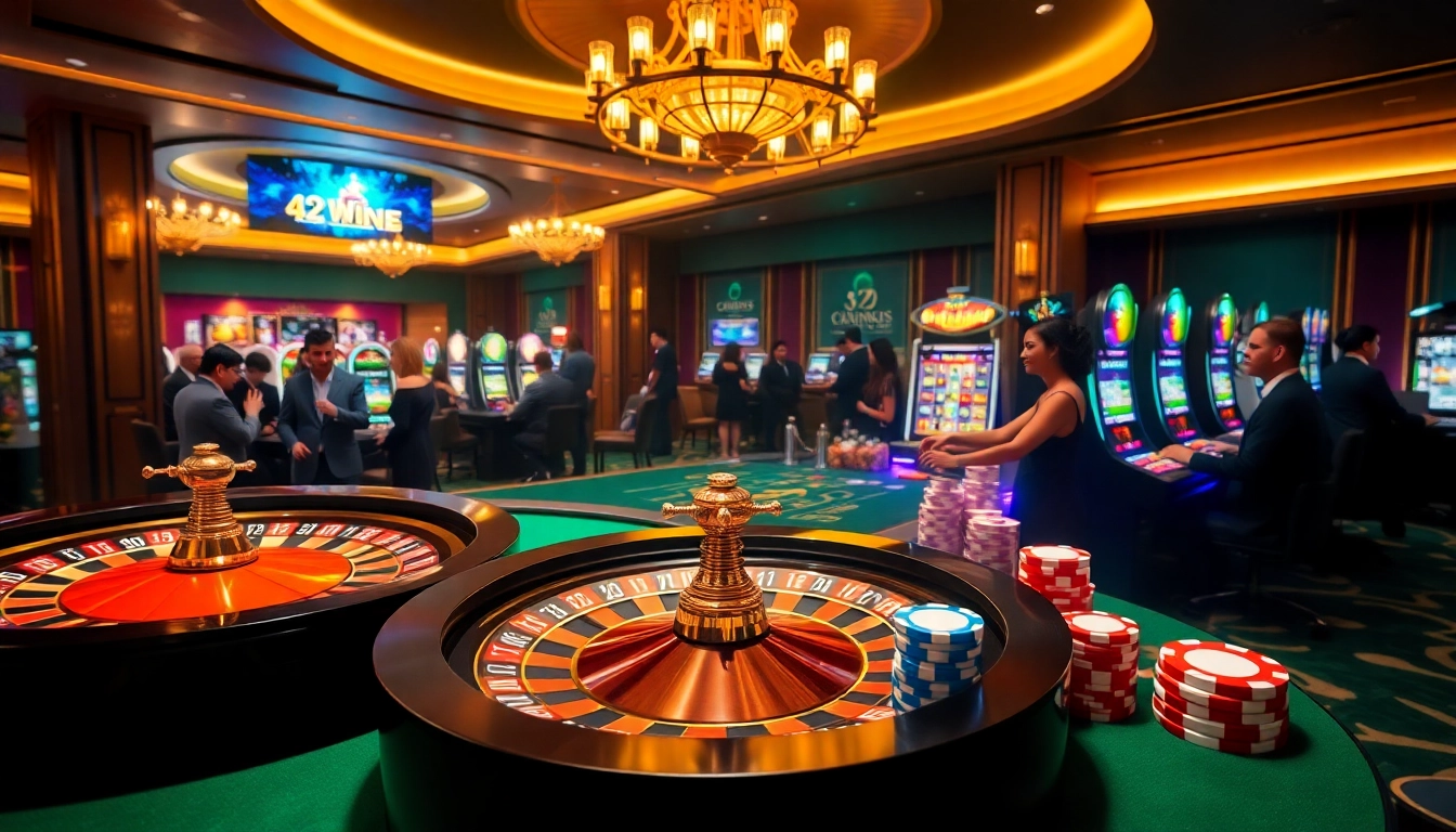 Engage with top games at https://32win.capital in this vibrant casino scene showcasing excitement and luxury.