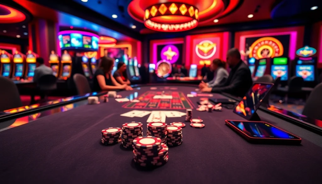 Experience thrilling gambling action on the vaoluoitv poker table with vibrant casino ambiance.