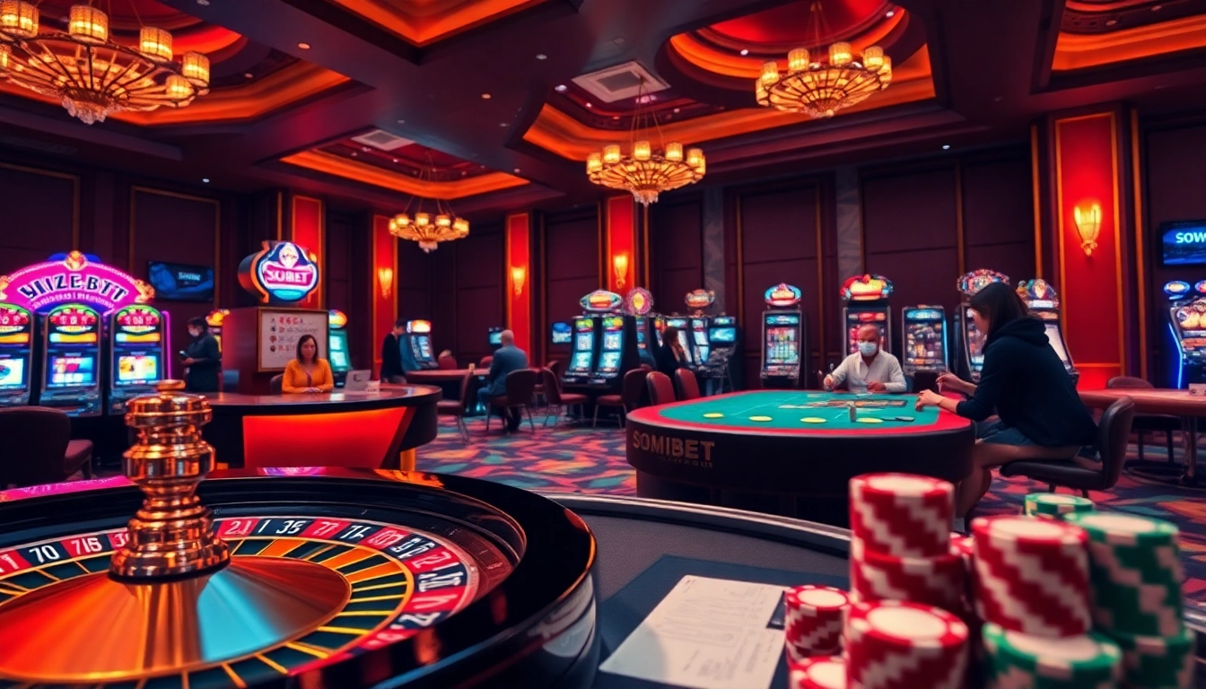 Experience the excitement of SOIBET with vibrant casino games, including roulette and slot machines.