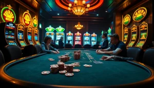 Players engage in high-stakes poker at an MK8-themed casino table in a glamorous setting.