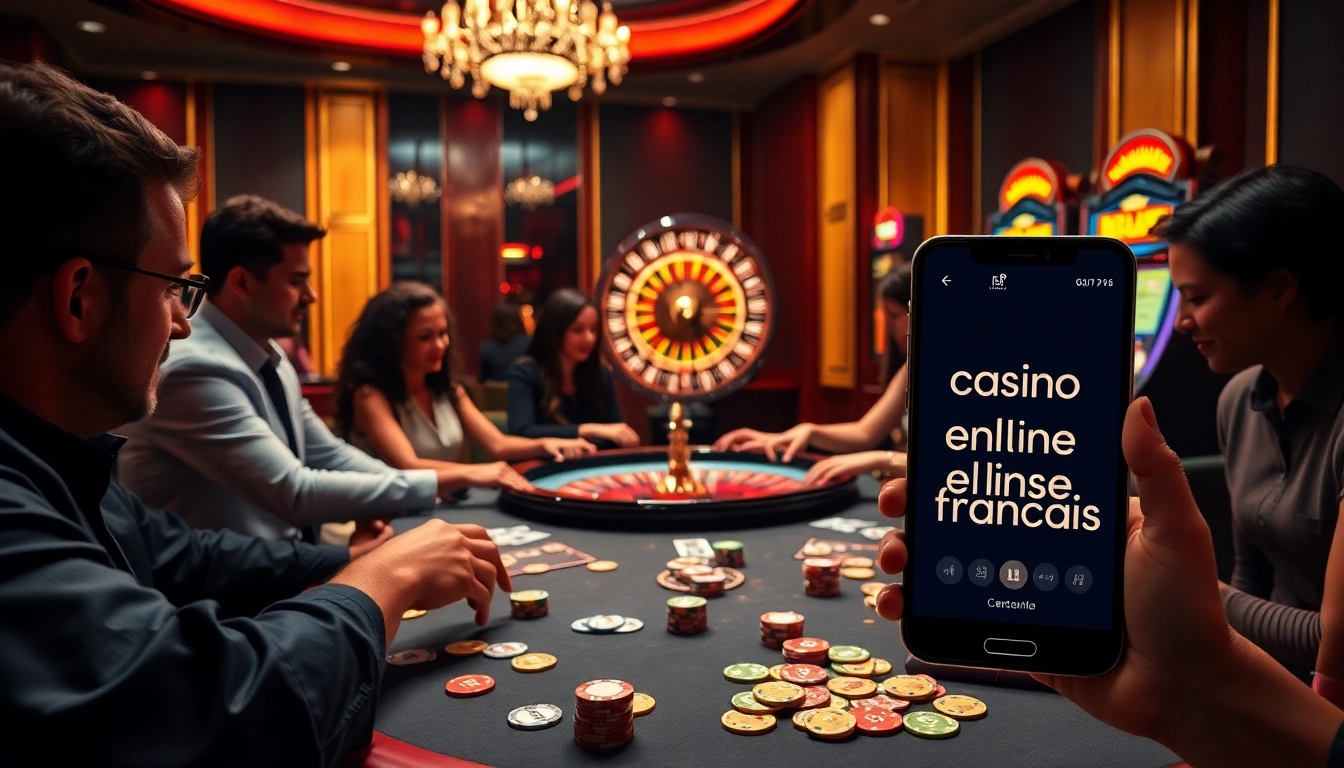 Table de poker à enjeux élevés dans une ambiance vibrante de casino en ligne français