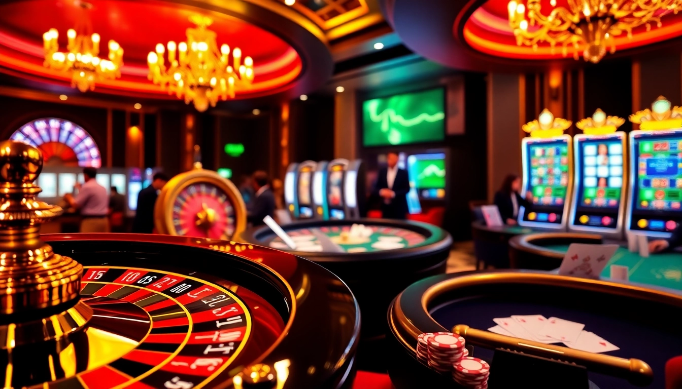 Joueurs profitant de divers jeux dans un casino en ligne France, mettant en avant des graphismes vibrants et une action de pari palpitante.