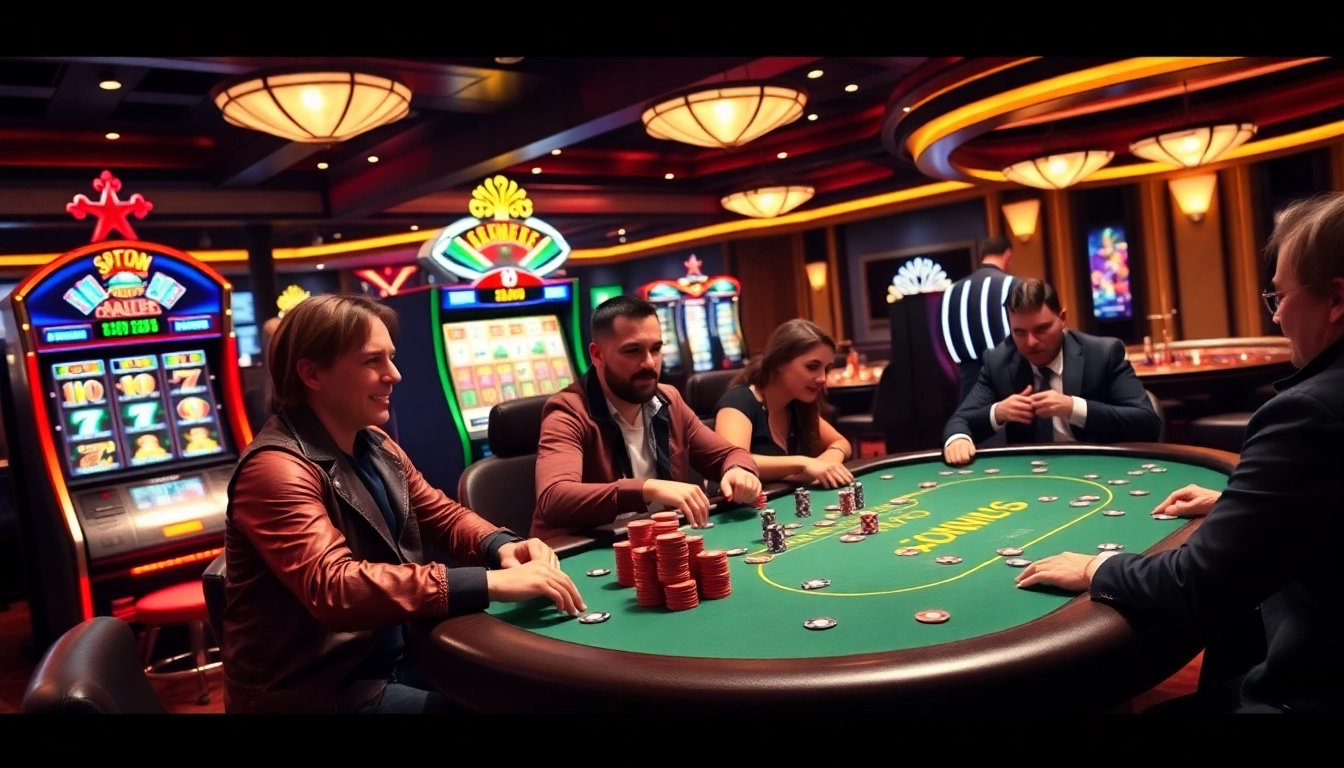 Vivez une action de poker à enjeux élevés dans un cadre luxueux de casino en ligne Français, avec des jetons vibrants.