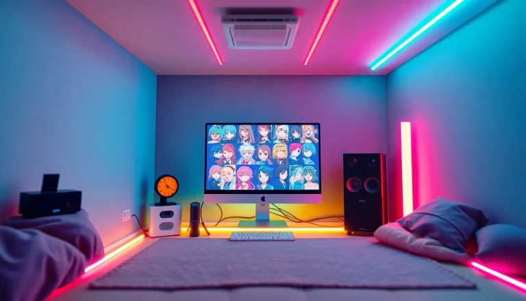 Engaging scene illustrating NSFW character AI in a futuristic virtual room with vibrant tech.