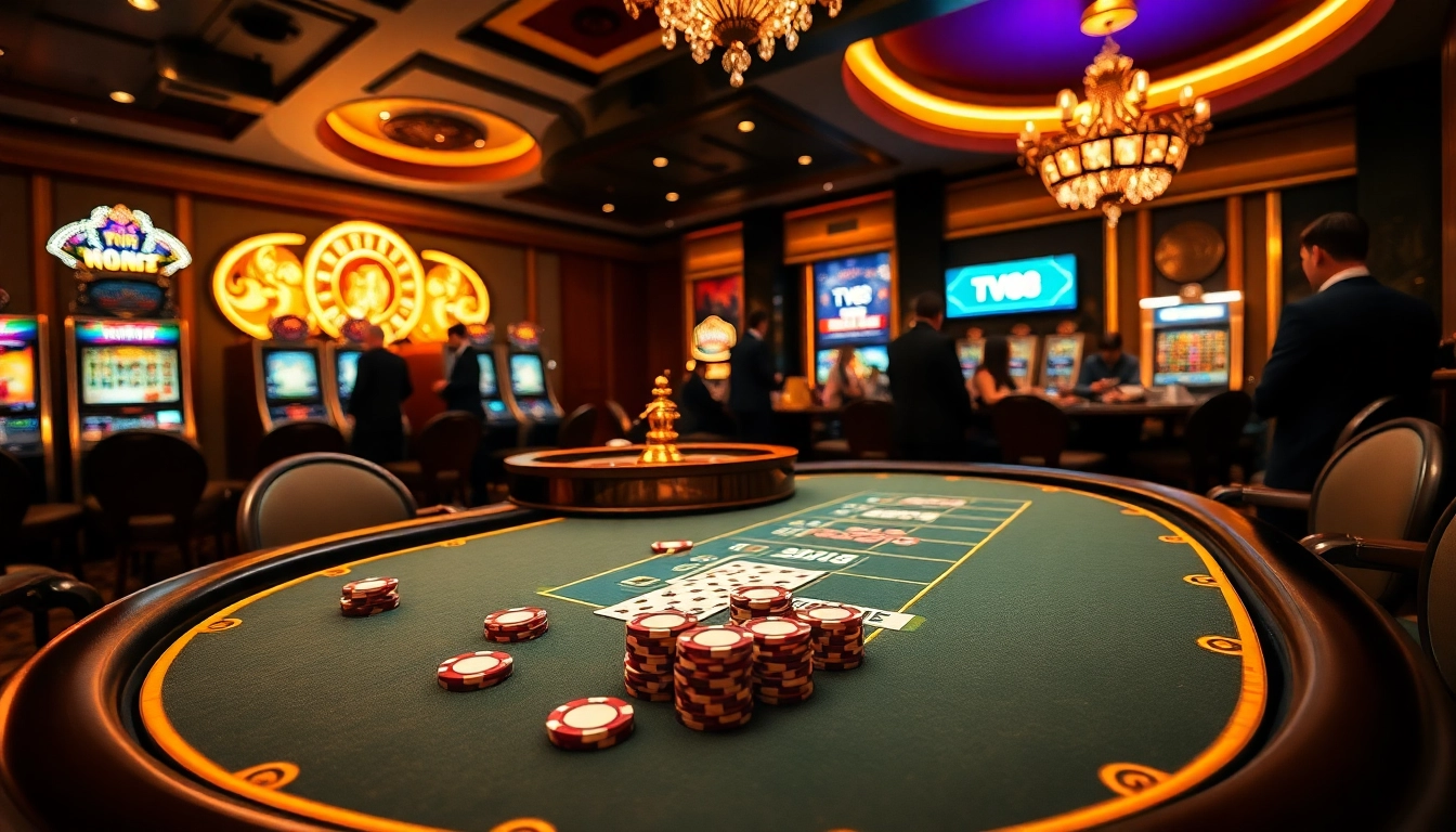 Experience exciting poker action at TV88's premier casino with vibrant ambiance and luxurious tables.