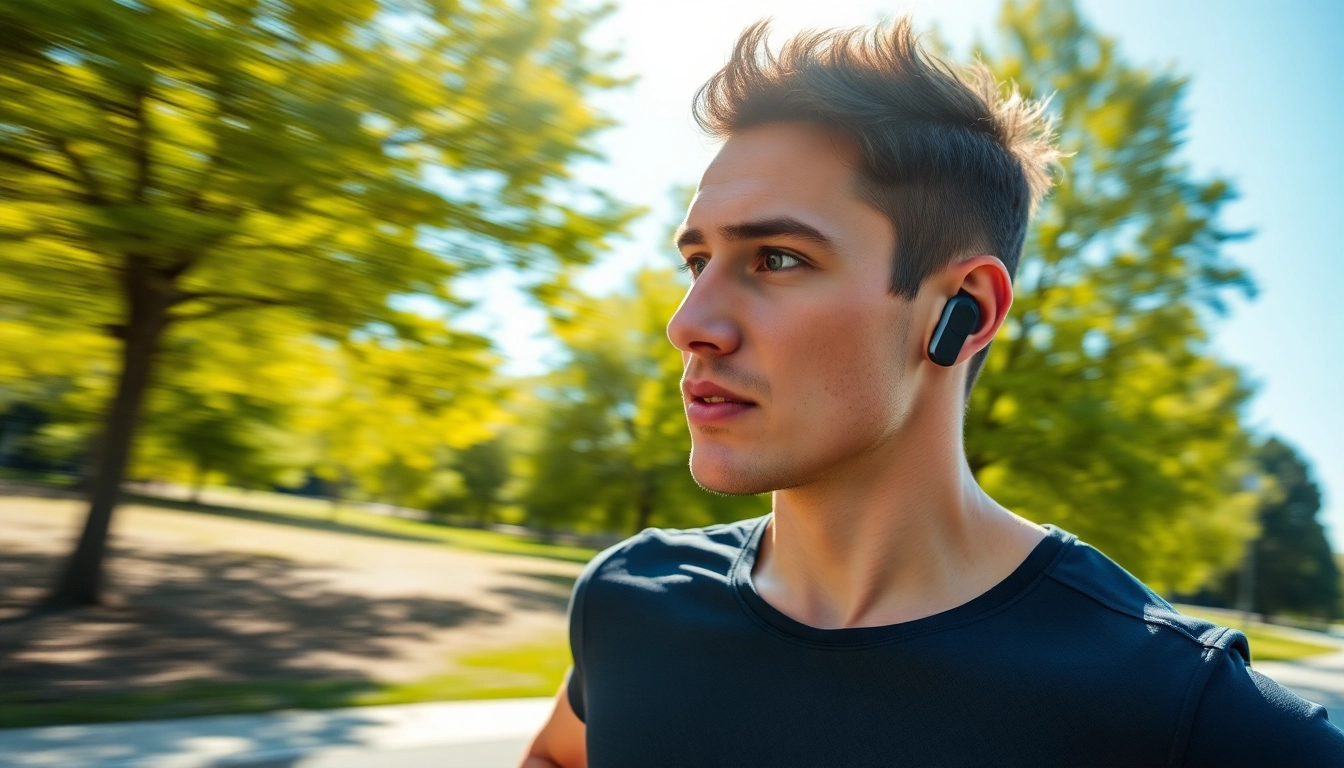 Runner using Bone X1 Bone Conduction Headphones during a workout in a park