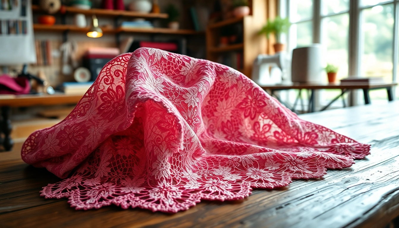 Gebruik kanten stof per meter voor creatieve projecten met rijke kleuren en fijne details.