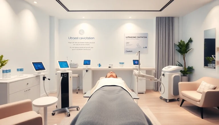 What is the best cavitation machine displayed in a modern beauty salon, highlighting ultrasonic devices in use.