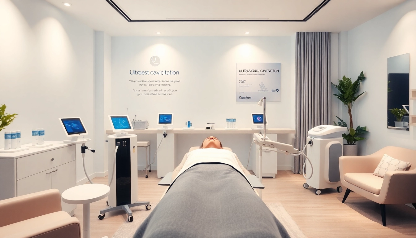 What is the best cavitation machine displayed in a modern beauty salon, highlighting ultrasonic devices in use.