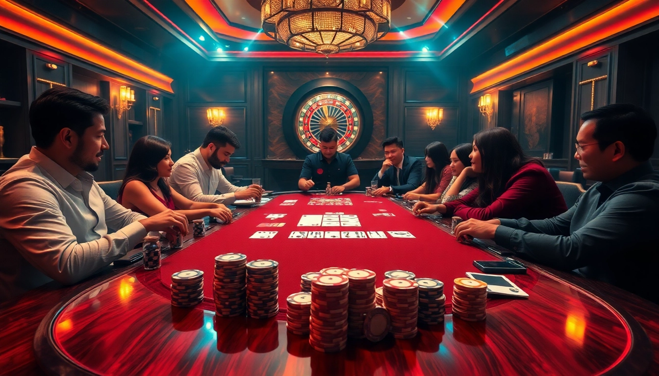 Situs bangsawan88 showcases a thrilling casino atmosphere with players enjoying high-stakes poker.