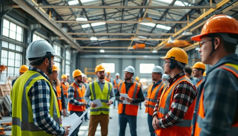 Participating in construction safety training, workers learning vital safety skills in a bright environment.