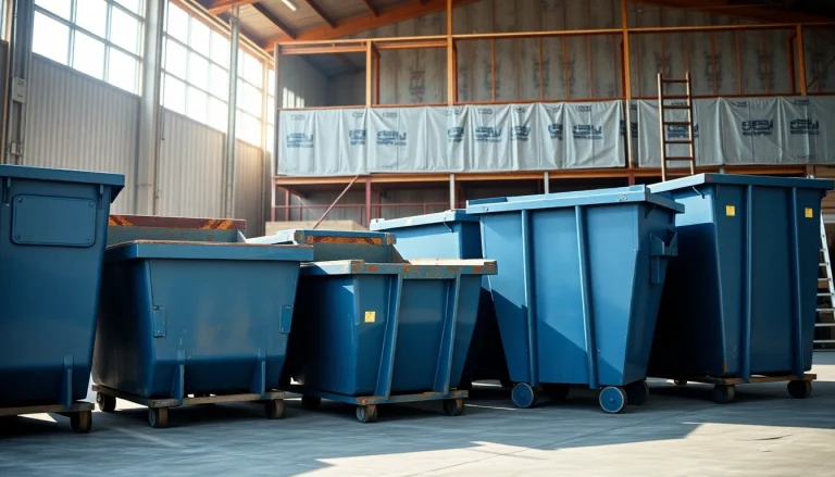 Rent high-quality roll off bins displayed at a construction site with various sizes.