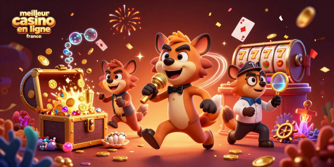 Illustration dynamique du meilleur casino en ligne France avec des hyènes animées dans un club comique.